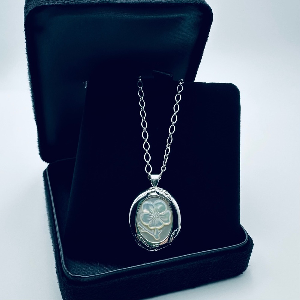RARE Tiffany & Co. Mother of Pearl Cameo Necklace & Brooch Rose Sterling Silver - Picture 13 of 14